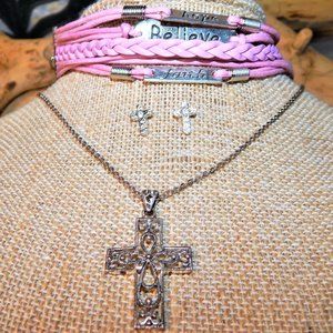 Inspiration Cross Necklace, Earrings & Bracelet